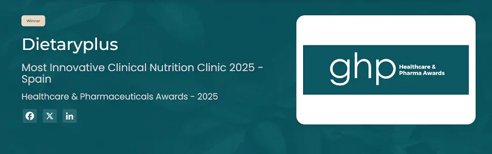 Premio Healthcare & Pharmaceuticals Awards 2025 DietaryPlus - Premio Clínica de Nutrición Más Innovadora de España 2025